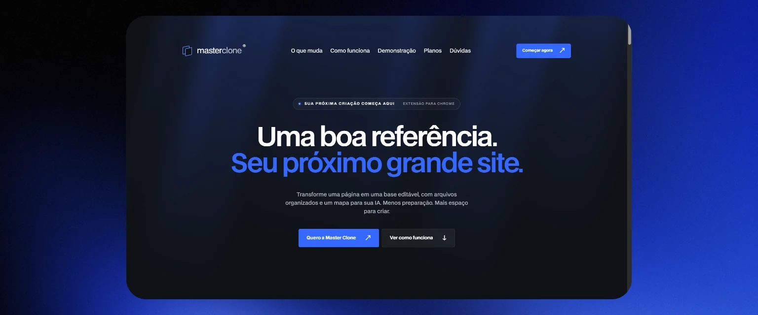 Landing page da extensão Masterclone